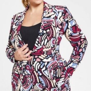 NINA PARKER trendy plus size bold printed oversized colorful blazer. 1X
